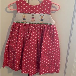 Smocked pink polka dot dress